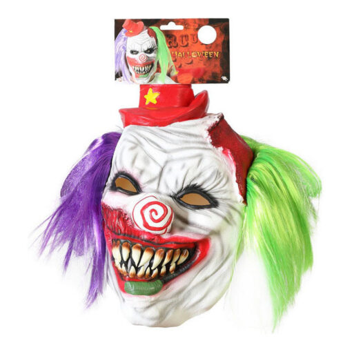 uhyggelig klovnemaske med blodigt smil til halloween